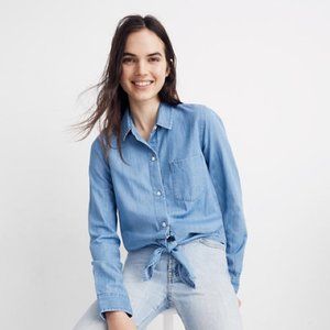 Madewell Denim Chambray Cropped Tie Front Shirt